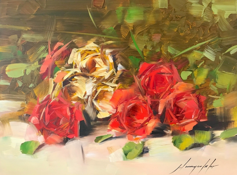 Roses, Original oil Painting, Handmade artwork, Ready to hang               